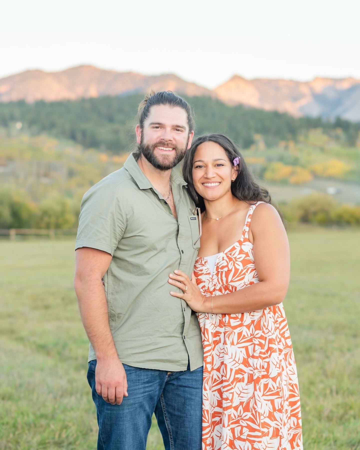 Bethany Ewing with her husband in the Wyoming mountains
